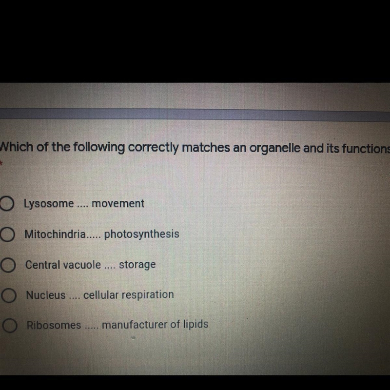 Which of the following correctly matches an organelle and its functions? Lysosome-example-1