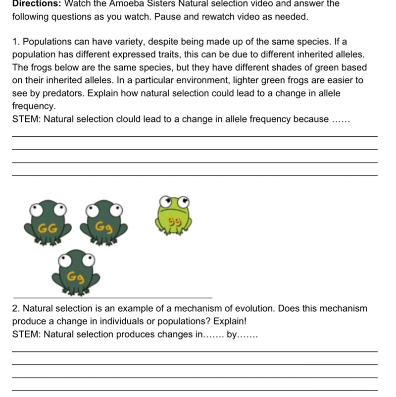 Explain how natural selection could lead to change in allele-example-1