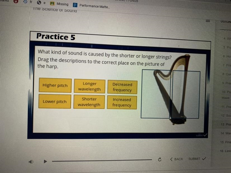 What kind of sound is caused by the shorter or longer string Drag the descriptions-example-1