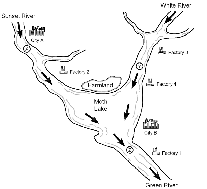 The map shows the main streams and the rivers near City A and City B, as well as the-example-1