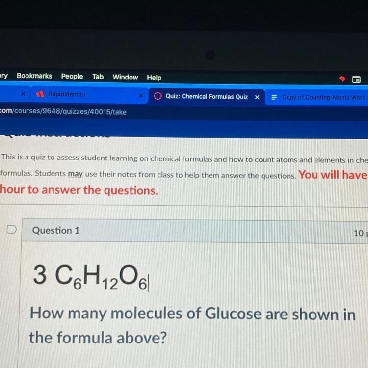 3 C6H1206 How many molecules of Glucose are shown in the formula above?-example-1