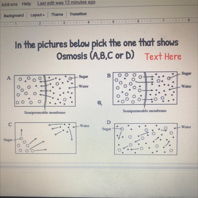 Which picture shows Osmosis? (A,B,C or D?)-example-1