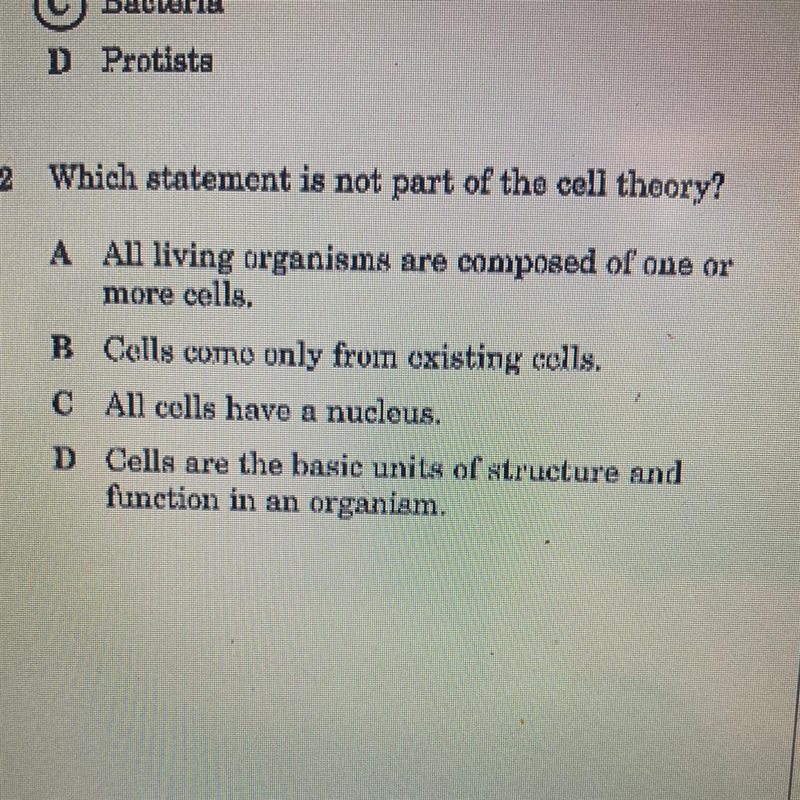 Which statement is not part of the cell thoory? A All living organisms are composed-example-1