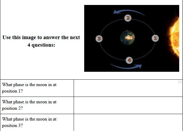 What phase is the moon in at position 1? What phase is the moon in at position 2? What-example-1