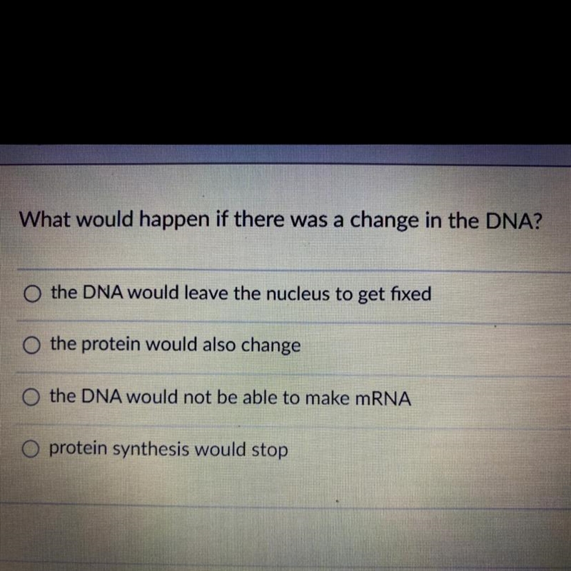 What would happen is there was a change in the DNA ?-example-1