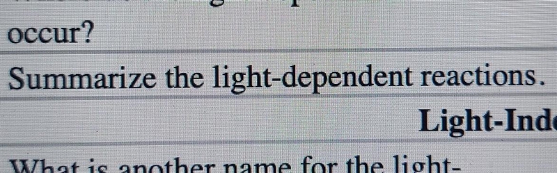 Summarize the light dependent reaction, first stage of photosynthesis ​-example-1