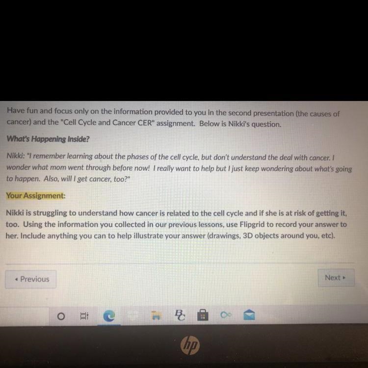 I need 1-2 paragraph on how cancer is related to the cell cycle and is Nikki at risk-example-1