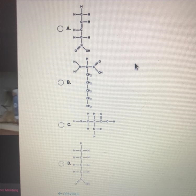 Which of the following shows an unsaturated fatty acid?-example-1