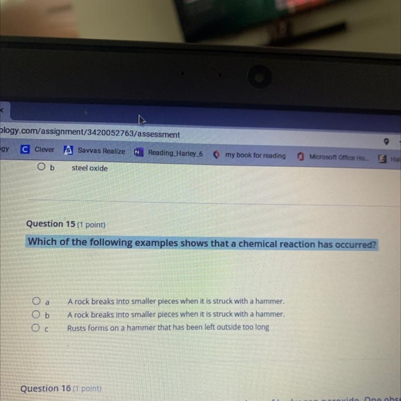 Which of the following examples shows that a chemical reaction has occurred?-example-1