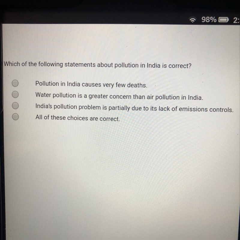 Which of the following statements about pollution in India is correct?-example-1