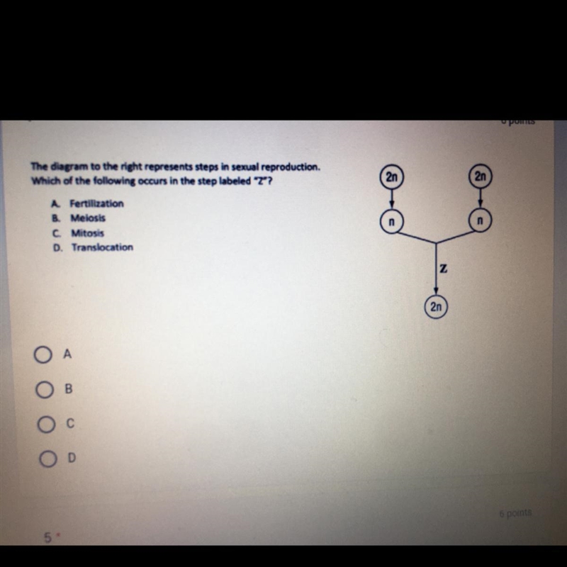 The diagram to the right represents steps in sexual reproduction. Which of the following-example-1