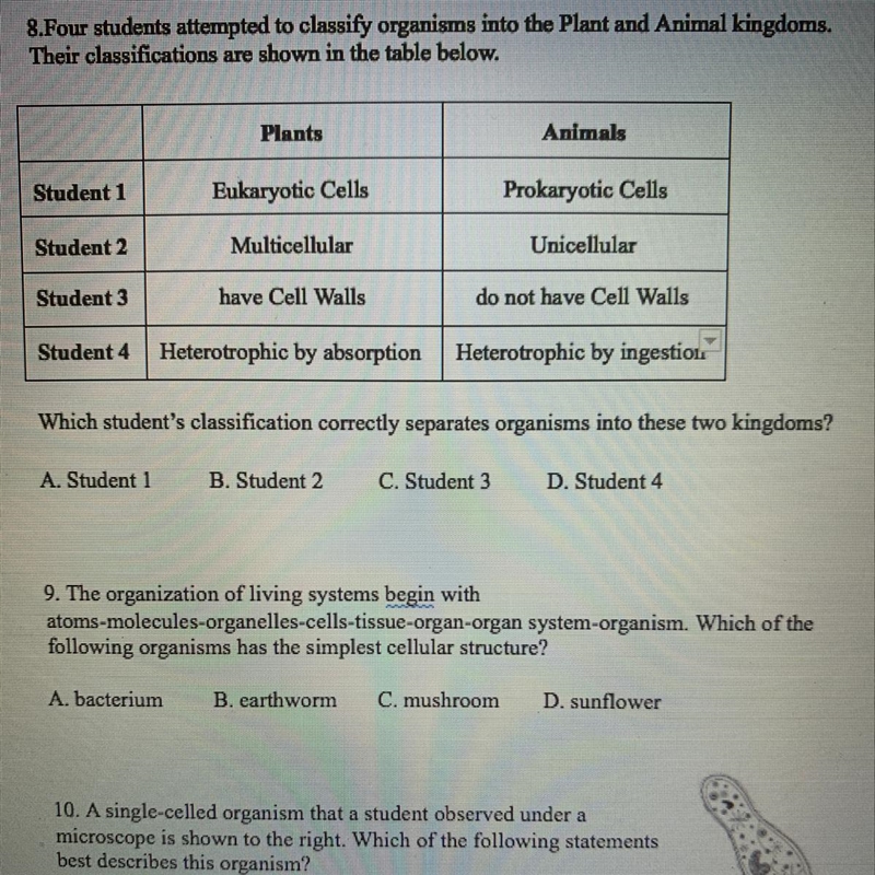 Which student's classification correctly separates organisms into these two kingdoms-example-1