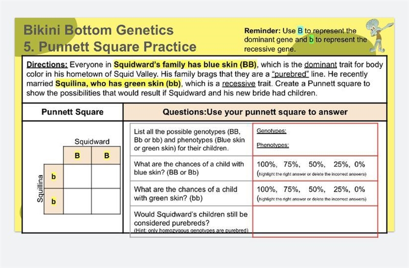 I need help with this. Answer the punnet square and then answer the questions next-example-1