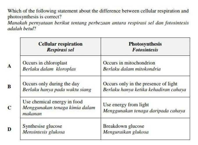 which of the following statement about the different between cellular respiration-example-1