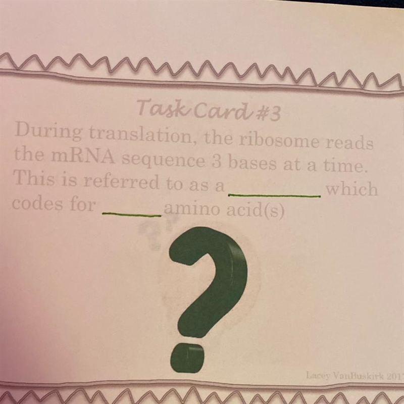 During translation, The ribosome reads the mRNA sequence three bases at a time. This-example-1