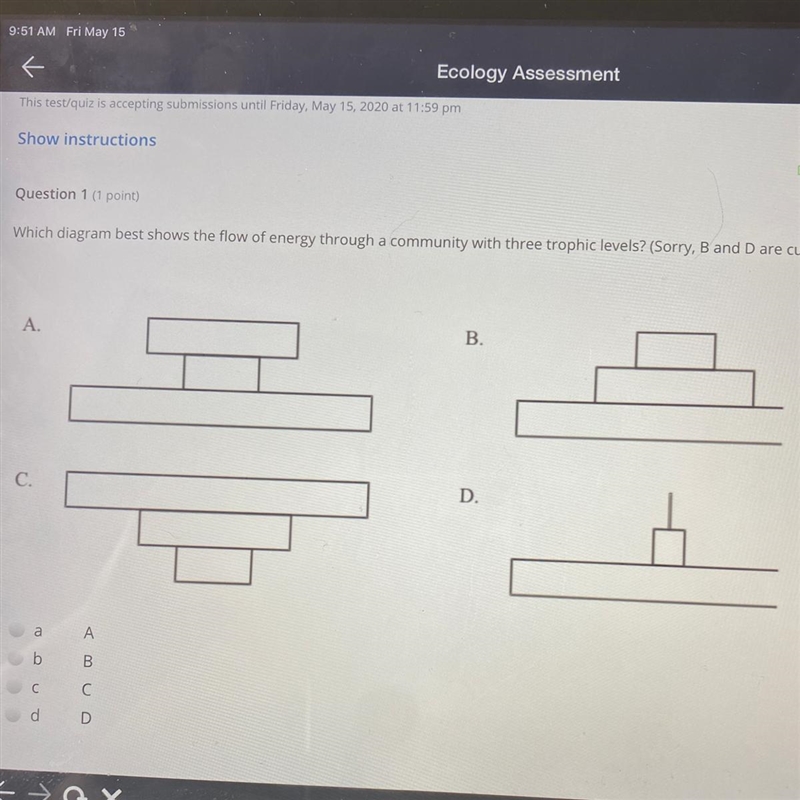 Question 1 (1 point) Which diagram best shows the flow of energy through a community-example-1