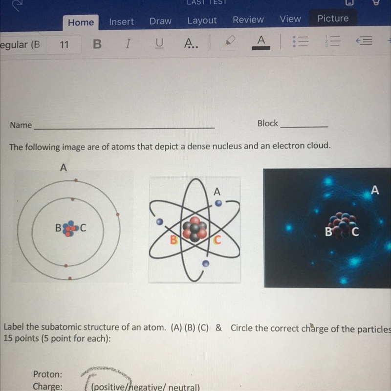 The following image are of atoms that depict a dense nucleus and an electron cloud-example-1