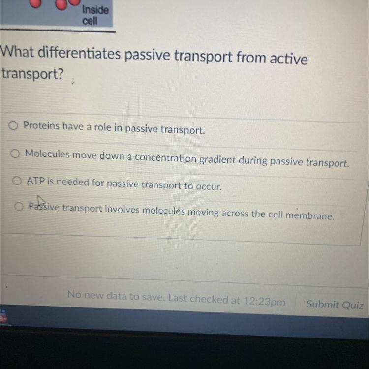 NEED HELP QUICK what differentiates passive transport from active (Answer choices-example-1