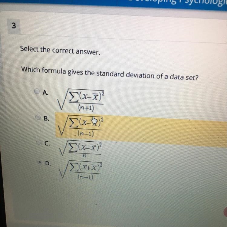 Select the correct answer. which formula gives the standard deviation of a data set-example-1