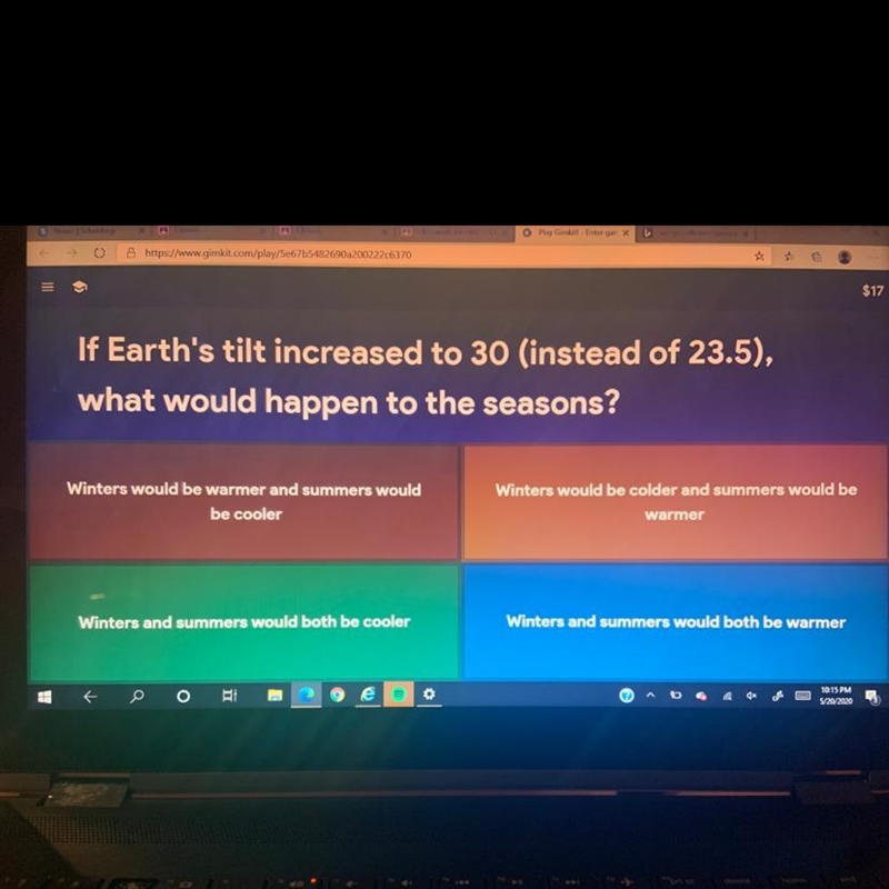 If the earth tilt increased 30 what would happen to the seasons-example-1