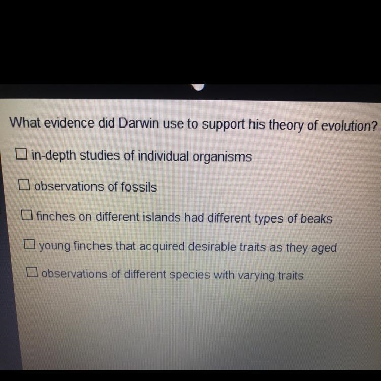 What evidence did darwin use to support his theory of evolution?-example-1