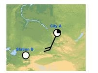 Based on the weather station symbols shown below, what is the most likely location-example-1