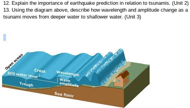 12. Explain the importance of earthquake prediction in relation to tsunamis. 13. Using-example-1