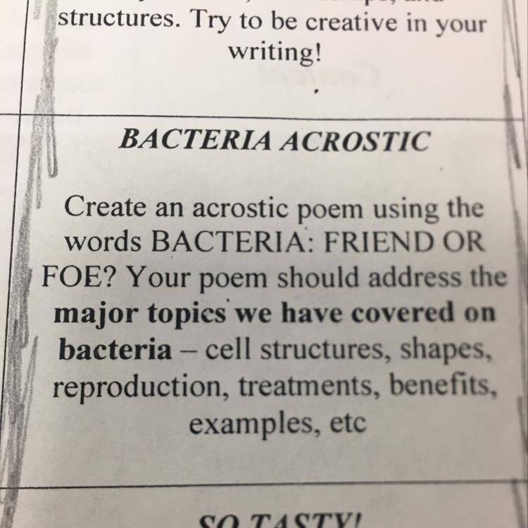 What is a good acrostic poem for BACTERIA: FRIEND OR FOE ?-example-1