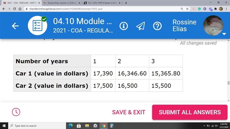 Plz...Help...Only Part B Baxter is thinking about buying a car for $18,500. The table-example-1