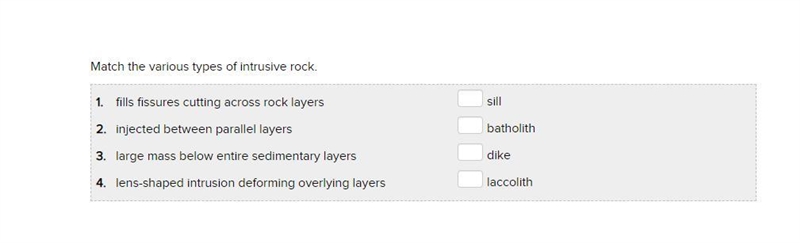 Match the various types of intrusive rock.-example-1