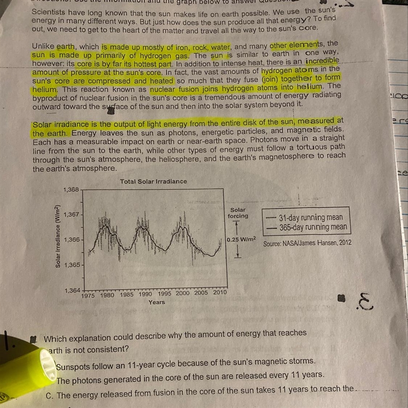 Which explanation could describe why the amount of energy that reaches earth is not-example-1