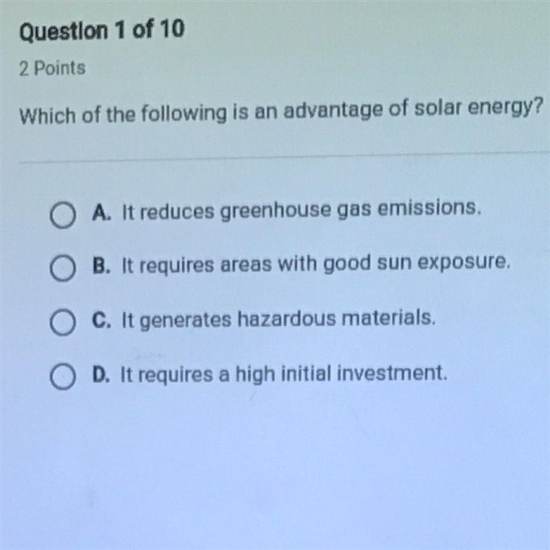 Which of the following is an advantage of solar energy-example-1