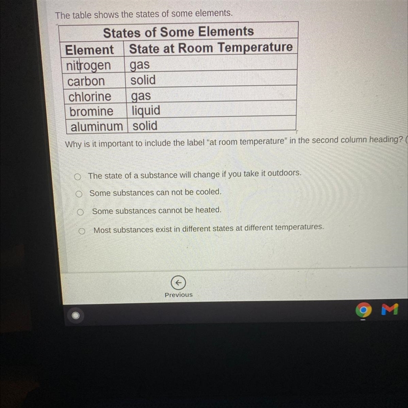 The table shows the states of some elements. Why is it important to include the label-example-1