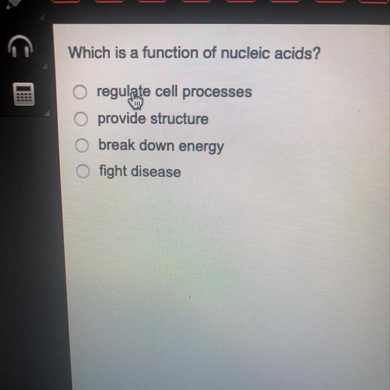 Which is a function of nucleic acids? regulate cell processes provide structure break-example-1