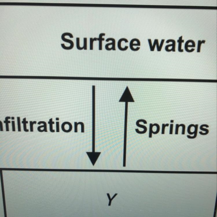 What does y most likely represent? A-Groundwater B-Transpiration C-Evaporation D-Spring-example-1