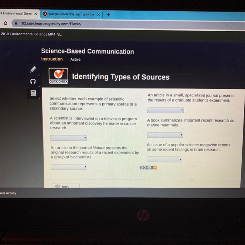 Select whether each example of scientific communication represents a primary source-example-1