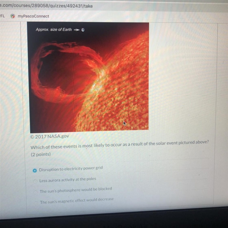 Which of these events is most likely to occur as a result of the solar event pictured-example-1