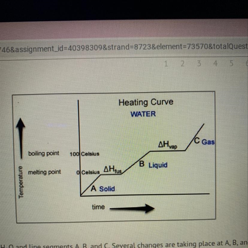 Consider the heating curve of H20 and line segments A, B, and C. Several changes are-example-1