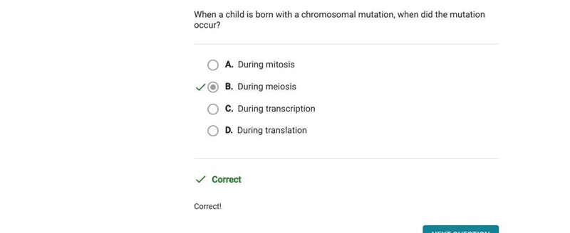 When a child is born with a chromosomal mutation, when aid he mutation occur? O A-example-1