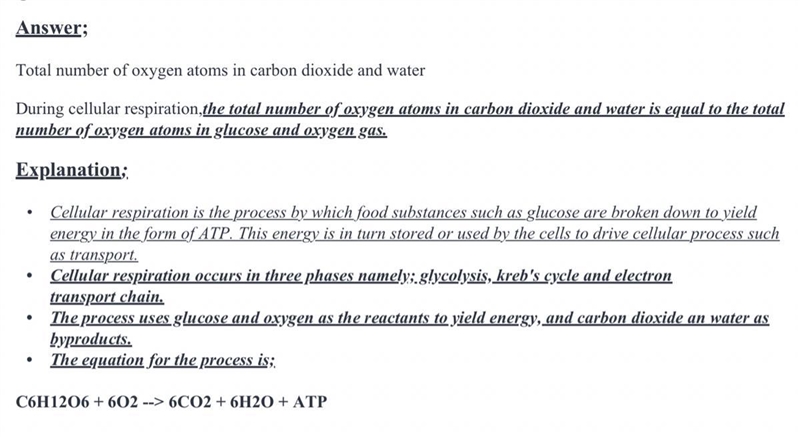 during cellular respiration which of the following is eqaul to the number of atoms-example-1