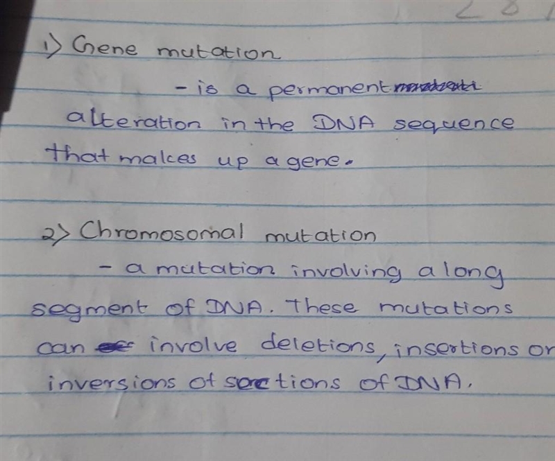 What are the two main categories of mutations that occur in humans? Name and define-example-1