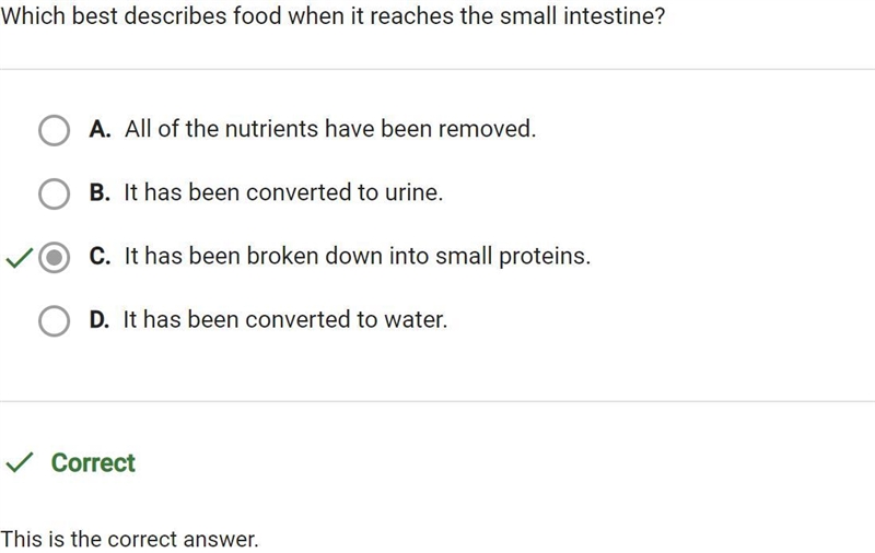 Question 2 of 10 2 Points Which best describes food when it reaches the small intestine-example-1