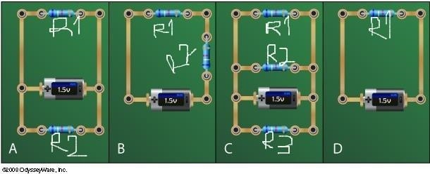 Which of the following illustrates 2 resistors in a series circuit-example-2