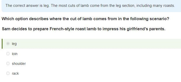 Which option describes where the cut of lamb comes from in the following scenario-example-1