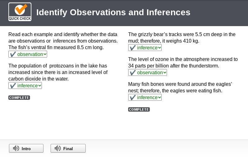 Read each example and identify whether the data are observations or inferences from-example-1