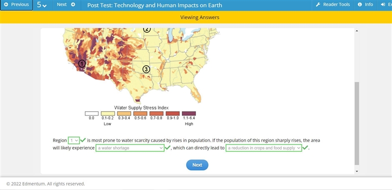 Select the correct answer from each drop-down menu. This map shows the level of water-example-1