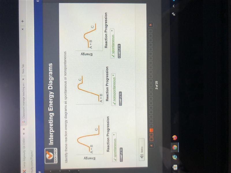 Identify these reaction energy diagrams as spontaneous or nonspontaneous. Energy A-example-1