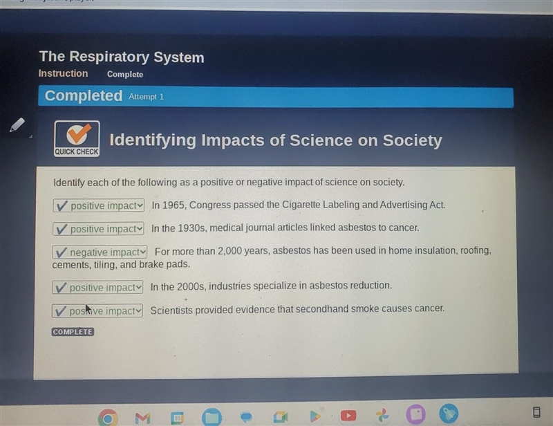 Identify each of the following as a positive or negative impact of science on society-example-1