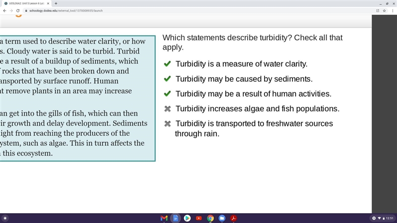 More than 100 points for this question!!!! Which statements describe turbidity? Check-example-1