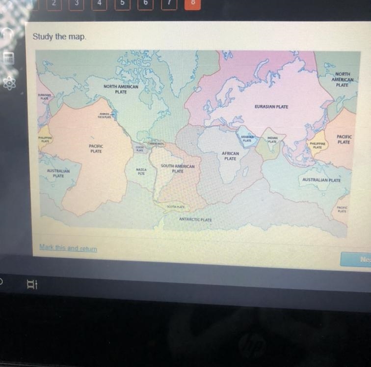 Using the ESRT page 5, what type of plate boundary exists between the following plates-example-1